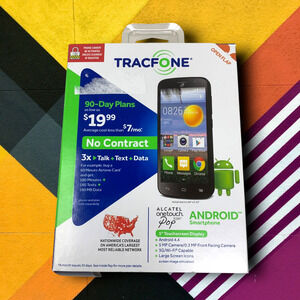 New Alcatel OneTouch Pop Icon 4 GB TracFone Smart Phone 5 MP Camera No Contract